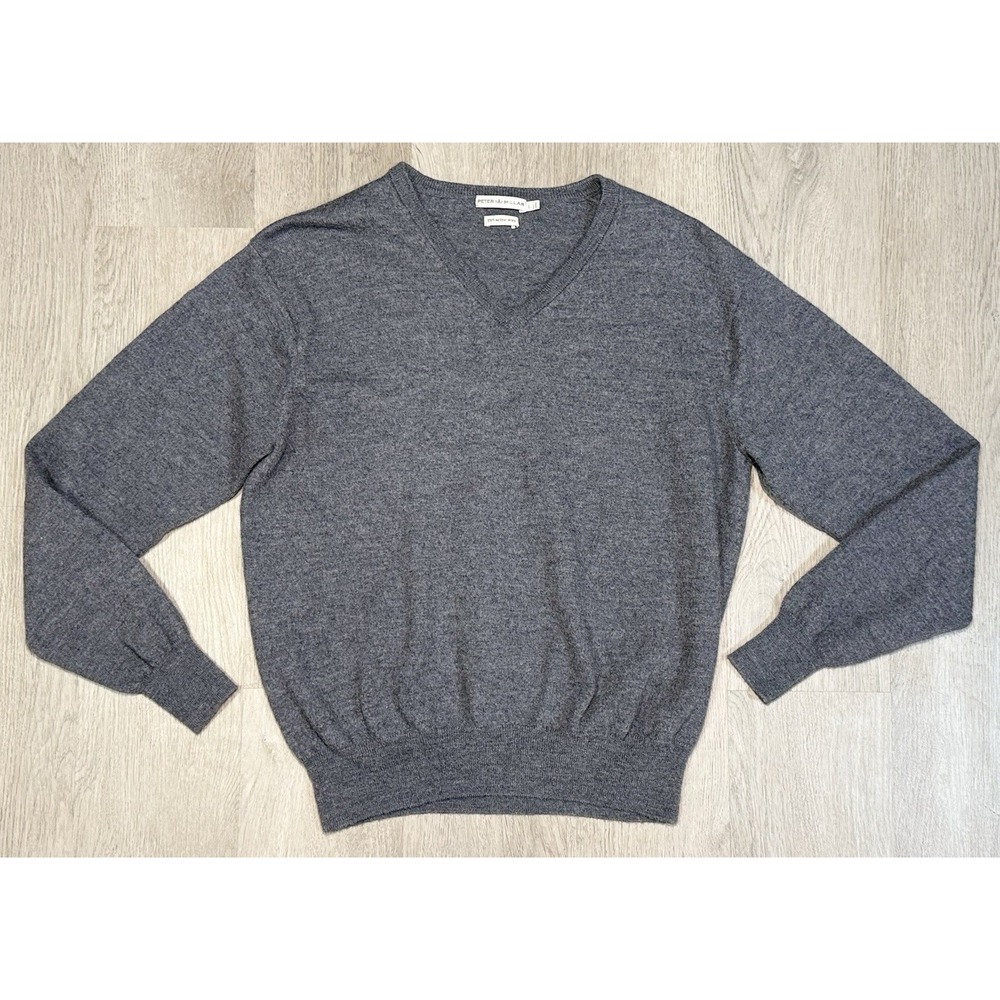 Peter Millar Knit 100% Merino Wool V-Neck Sweater Mens Large Gray Casual Comfort